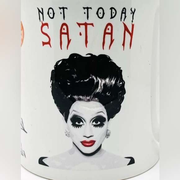 NOT TODAY SATAN Funny Halloween Spooky Coffee Cup/Mug 11oz White Multicolor NEW - Picture 2 of 10